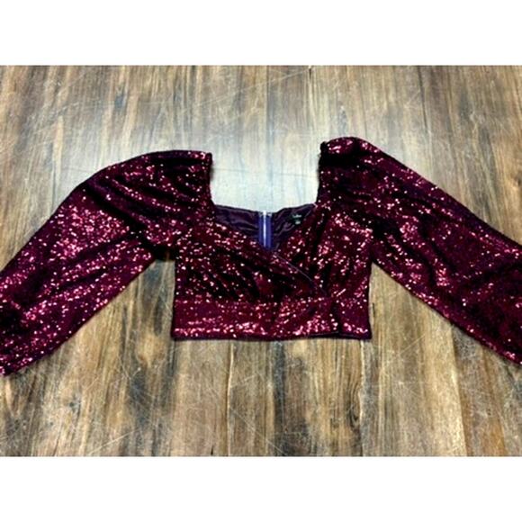 LULUS Half Blouse Top,Sequins.Bishop Sleeve, Zipper BackPurple,Fairy,Goth - Picture 3 of 12